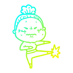 cold gradient line drawing cartoon annoyed old lady