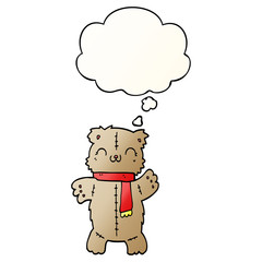 cartoon teddy bear and thought bubble in smooth gradient style