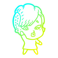 cold gradient line drawing cartoon surprised girl