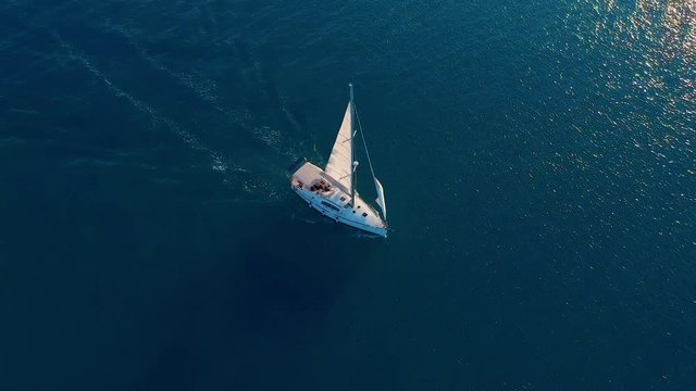 Aerial view. Beautiful view of Yacht saile in open sea.