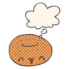 cute cartoon donut and thought bubble in comic book style