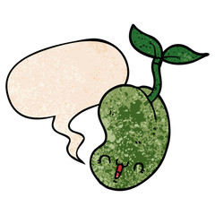 cute cartoon seed sprouting and speech bubble in retro texture style