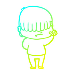 cold gradient line drawing cartoon boy with untidy hair