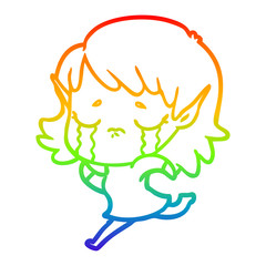 rainbow gradient line drawing cartoon crying elf girl