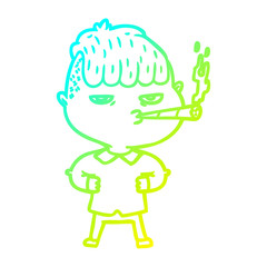 cold gradient line drawing cartoon man smoking