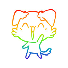 rainbow gradient line drawing happy little dog cartoon