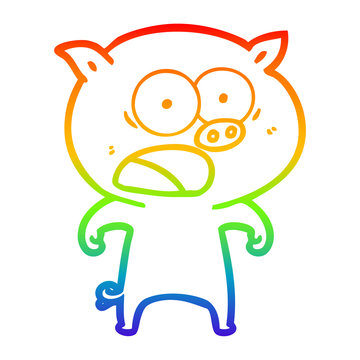 recommend clip art: rainbow gradient line drawing cartoon pig shouting
