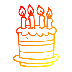 warm gradient line drawing cartoon birthday cake