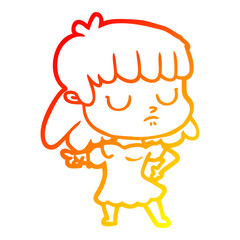warm gradient line drawing cartoon indifferent woman