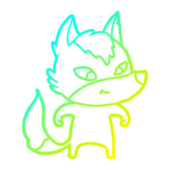 cold gradient line drawing friendly cartoon wolf