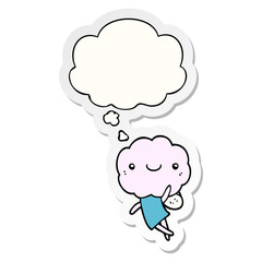 cute cloud head creature and thought bubble as a printed sticker