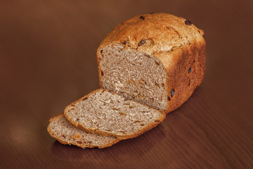 Homemade bread with raisins sliced