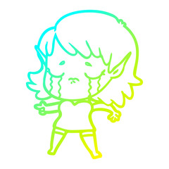 cold gradient line drawing cartoon crying elf girl