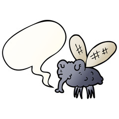 cartoon fly and speech bubble in smooth gradient style