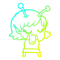 cold gradient line drawing smiling alien girl cartoon