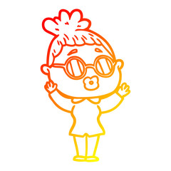 warm gradient line drawing cartoon woman wearing spectacles