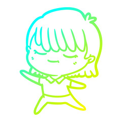 cold gradient line drawing cartoon woman
