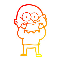 warm gradient line drawing cartoon bald man staring