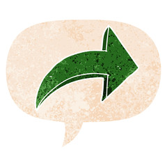 cartoon pointing arrow and speech bubble in retro textured style