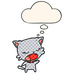 cartoon cat talking and thought bubble in comic book style