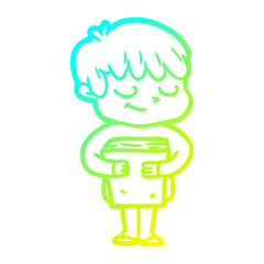 cold gradient line drawing cartoon happy boy