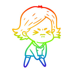 rainbow gradient line drawing cartoon angry woman