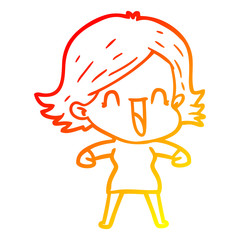 warm gradient line drawing cartoon happy woman