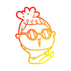warm gradient line drawing cartoon woman wearing spectacles