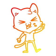 warm gradient line drawing cartoon cat hissing