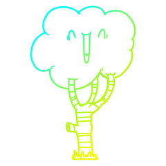 cold gradient line drawing cartoon laughing tree