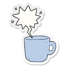 cartoon coffee cup and speech bubble sticker
