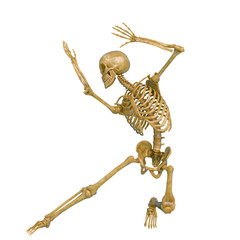 skeleton in a white background running doing a fighter pose two