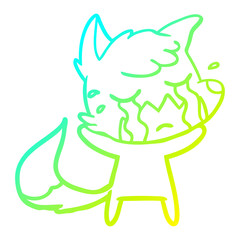 cold gradient line drawing crying fox cartoon