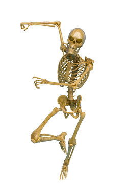 skeleton in a white background running with a angry face
