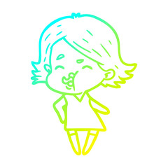 cold gradient line drawing cartoon girl pulling face