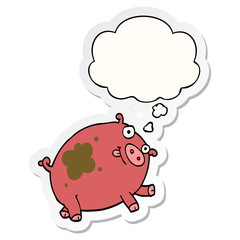 cartoon pig and thought bubble as a printed sticker