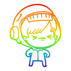 rainbow gradient line drawing cartoon astronaut woman