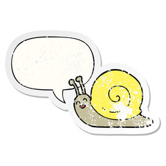 cartoon snail and speech bubble distressed sticker