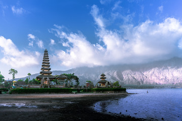 Dry season at Ulun Danu Beratan Temple in Bali, Indonesia