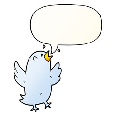 cartoon bird singing and speech bubble in smooth gradient style
