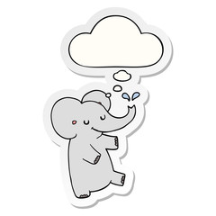 cartoon dancing elephant and thought bubble as a printed sticker
