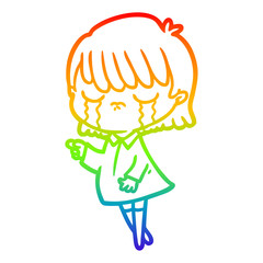 rainbow gradient line drawing cartoon woman crying