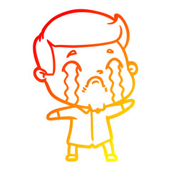 warm gradient line drawing cartoon man crying