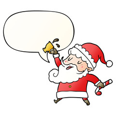 cartoon santa claus and hot cocoa and speech bubble in smooth gradient style