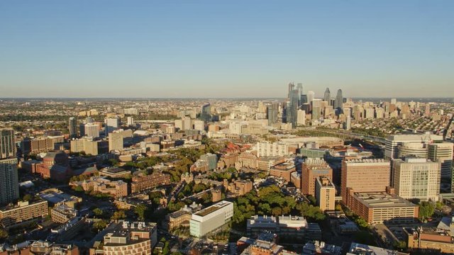 Philadelphia Pennsylvania Aerial V79 Panoramic View Of Downtown And University City - October 2017