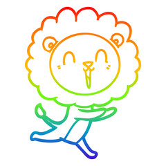 rainbow gradient line drawing laughing lion cartoon running