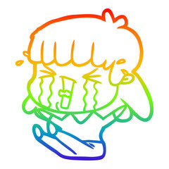 rainbow gradient line drawing cartoon woman in tears