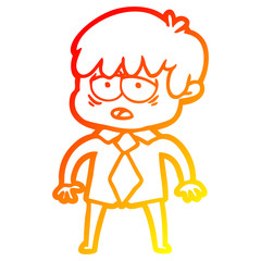 warm gradient line drawing cartoon exhausted boy