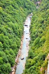 Mountain river flowing in the gorge