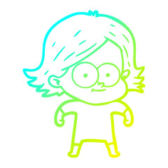 cold gradient line drawing happy cartoon girl